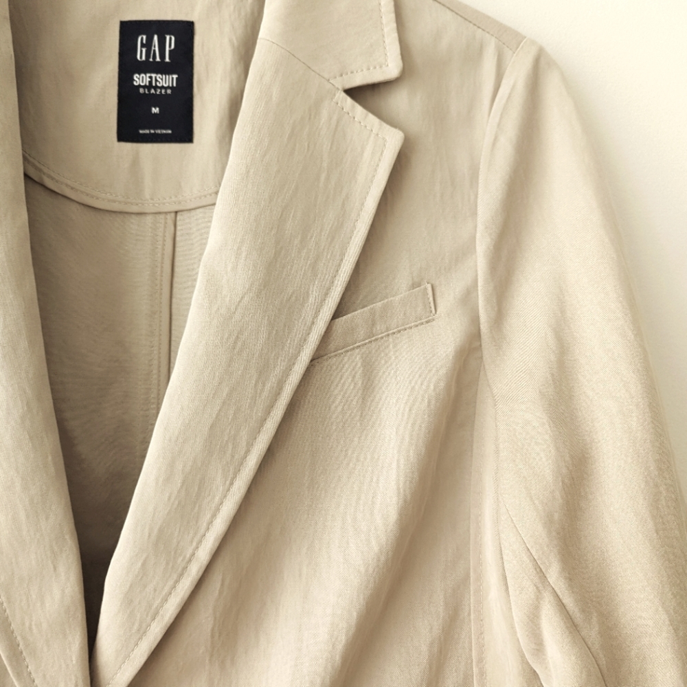 LIKE NEW GAP Soft Suit Tencel Blazer Tan Khaki Medium - Picture 7 of 15